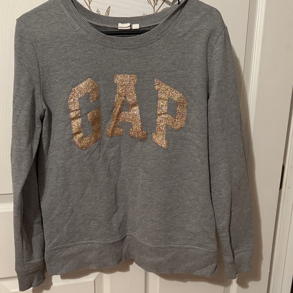 GAP Heather Gray Sweatshirt with Sparkling Gold Logo